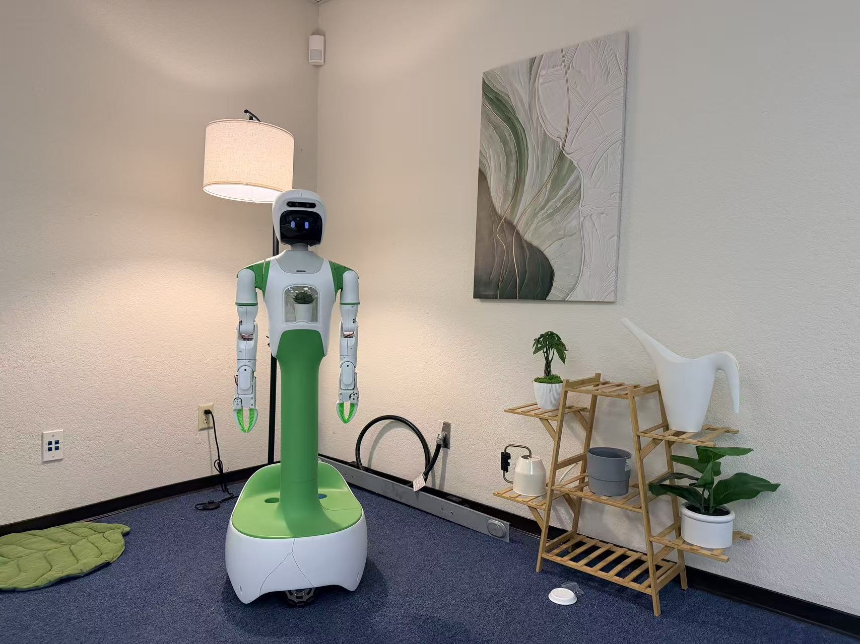 KOKO robot in a room-scale test setup with plants.